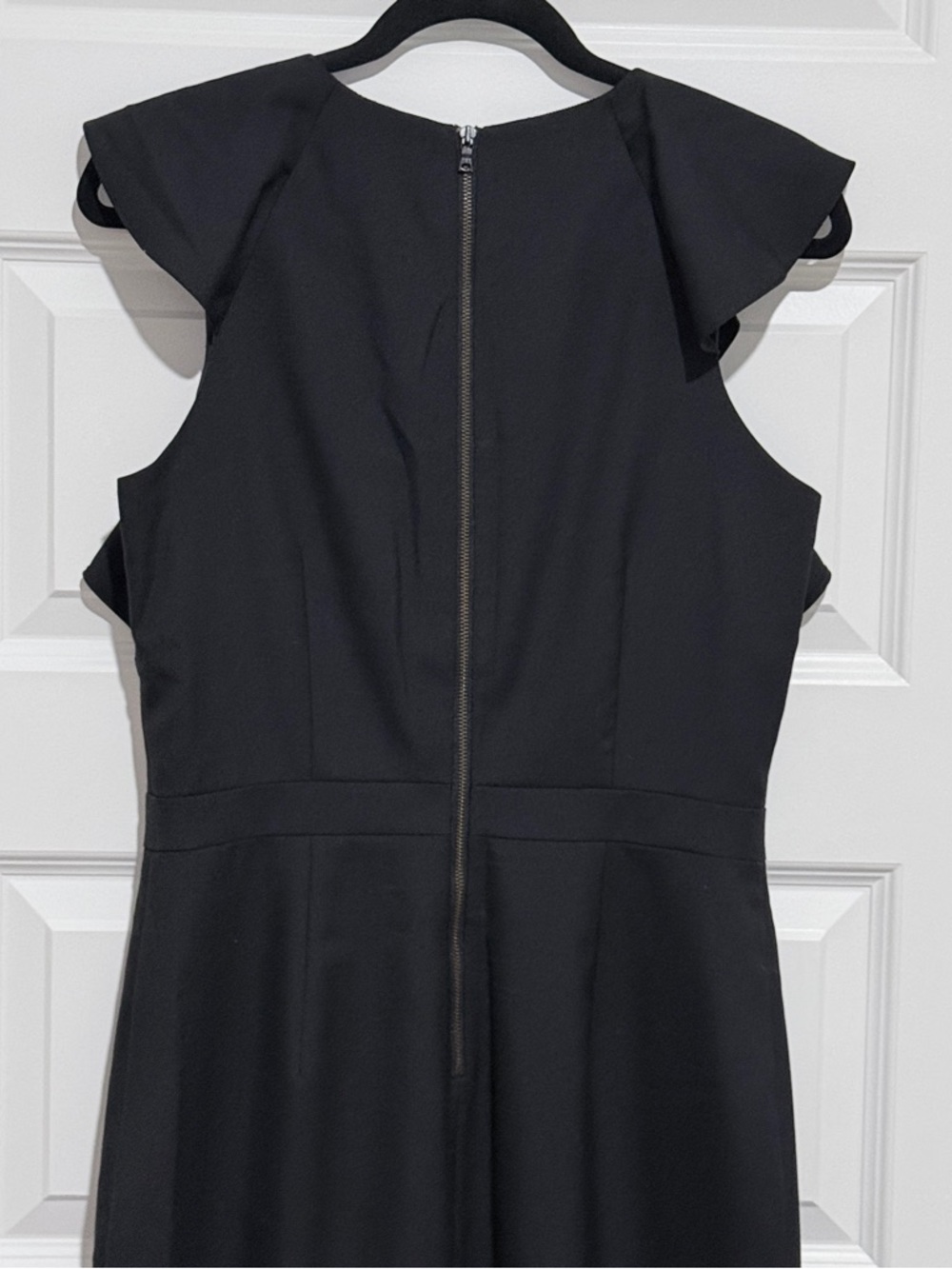 J. Crew Black Ruffle-Shoulder Midi Dress Size 8T - Picture 4 of 12